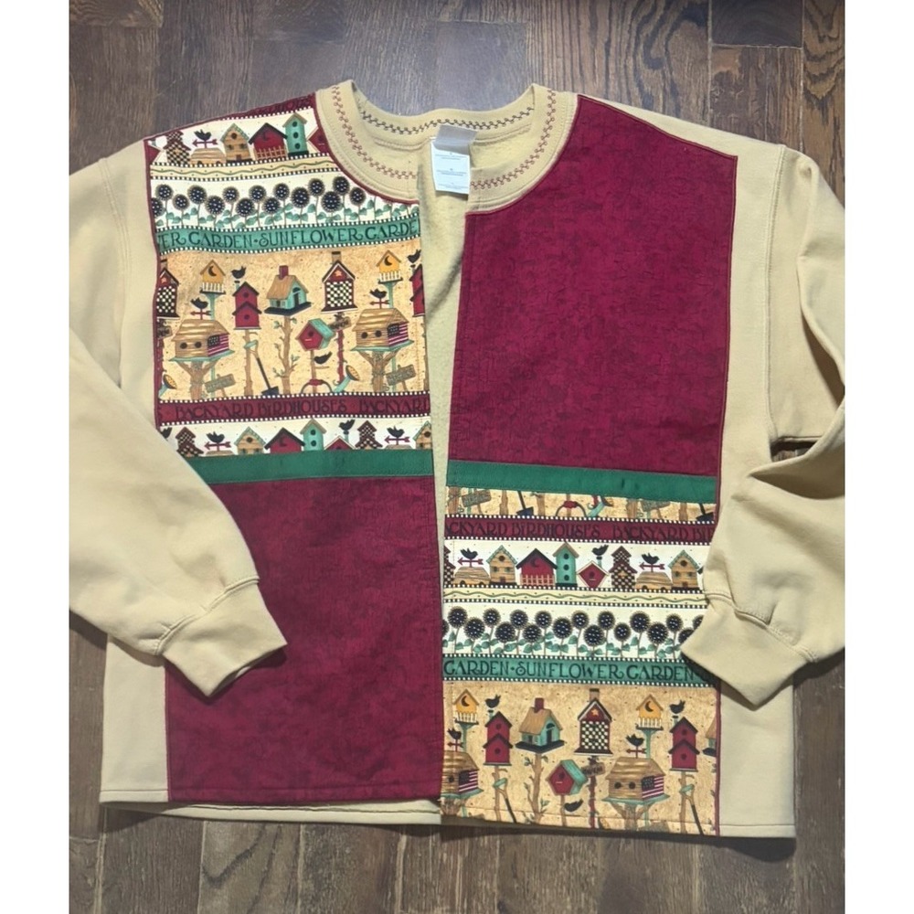 Gildan Heavy Blend Open Front Sweatshirt Women's L Grannycore Bird Houses